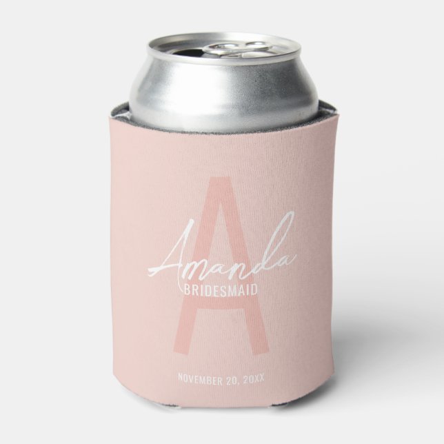 Modern Personalized Bridesmaid's Monogram and Name Can Cooler (Can Front)