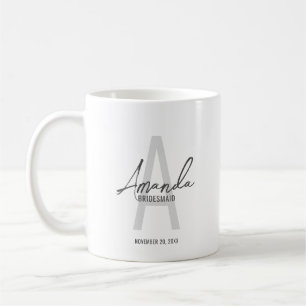 Modern Personalized Bridesmaid's Monogram and Name Coffee Mug