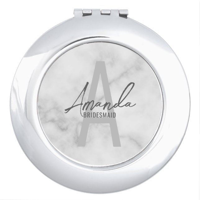 Modern Personalized Bridesmaid's Monogram and Name Compact Mirror (Front)