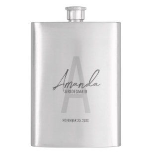 Modern Personalized Bridesmaid's Monogram and Name Flask