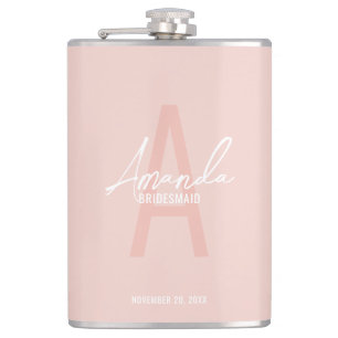 Modern Personalized Bridesmaid's Monogram and Name Flask