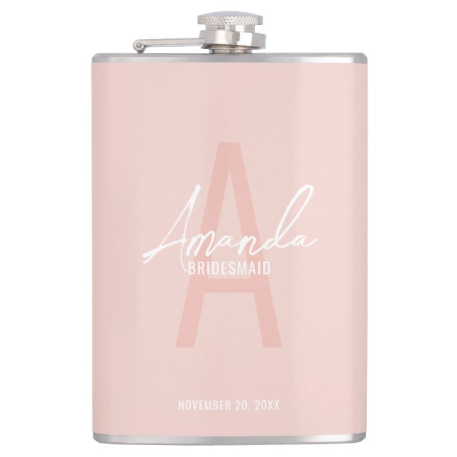 Modern Personalized Bridesmaid's Monogram and Name Flask (Front)
