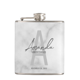 Modern Personalized Bridesmaid's Monogram and Name Flask