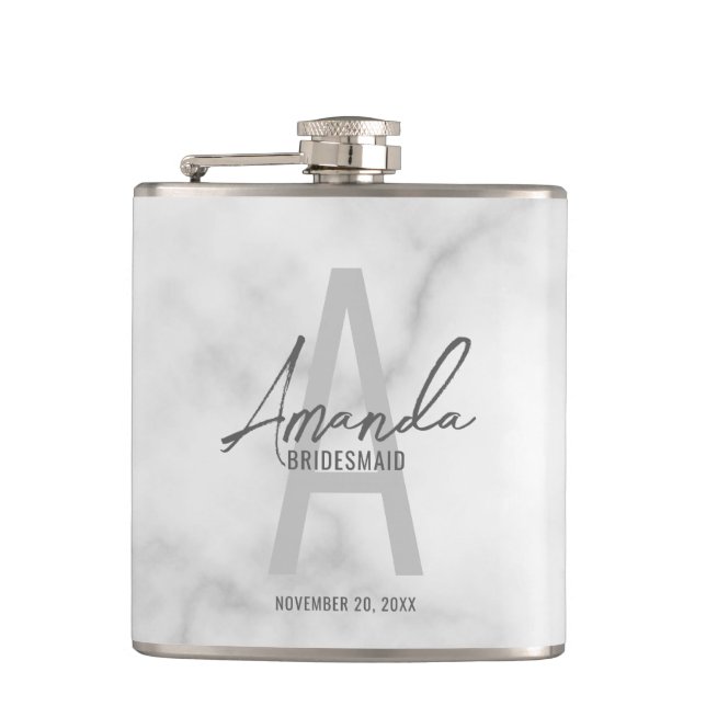 Modern Personalized Bridesmaid's Monogram and Name Flask (Front)