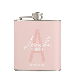 Modern Personalized Bridesmaid's Monogram and Name Flask
