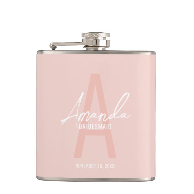 Modern Personalized Bridesmaid's Monogram and Name Flask (Front)