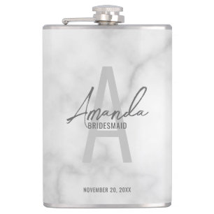 Modern Personalized Bridesmaid's Monogram and Name Flask