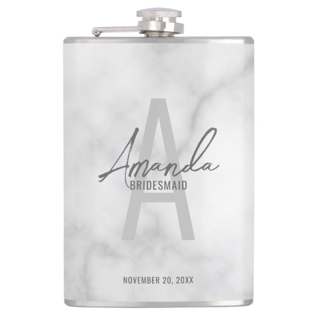 Modern Personalized Bridesmaid's Monogram and Name Flask (Front)