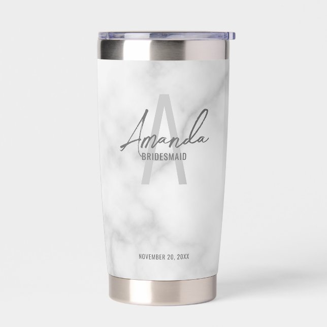 Modern Personalized Bridesmaid's Monogram and Name Insulated Tumbler (Left)