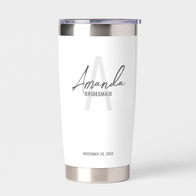 Modern Personalized Bridesmaid's Monogram and Name Insulated Tumbler (Left)
