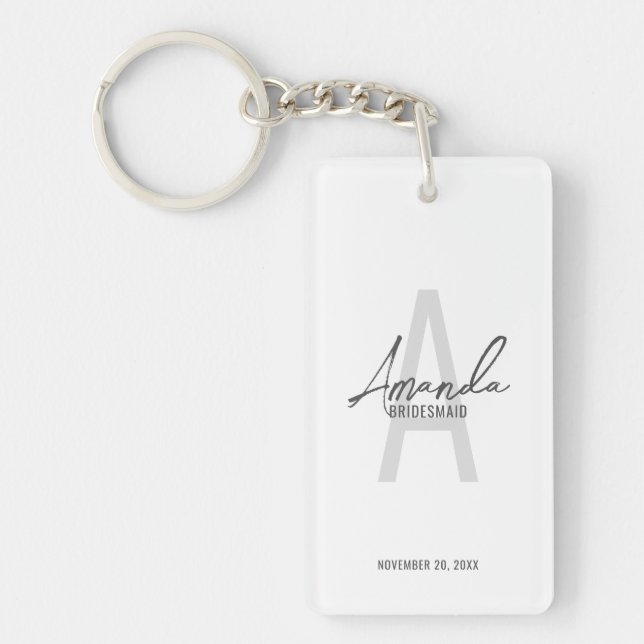 Modern Personalized Bridesmaid's Monogram and Name Keychain (Front)