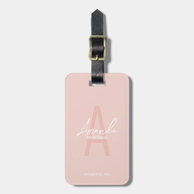 Modern Personalized Bridesmaid's Monogram and Name Luggage Tag (Front Vertical)