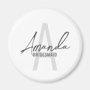 Modern Personalized Bridesmaid's Monogram and Name Magnet
