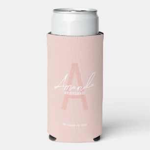 Modern Personalized Bridesmaid's Monogram and Name Seltzer Can Cooler