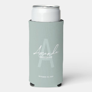 Modern Personalized Bridesmaid's Monogram and Name Seltzer Can Cooler