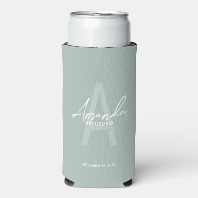 Modern Personalized Bridesmaid's Monogram and Name Seltzer Can Cooler (Seltzer Front)