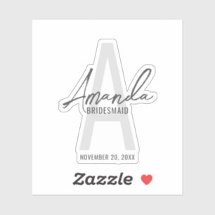 Modern Personalized Bridesmaid's Monogram and Name Sticker