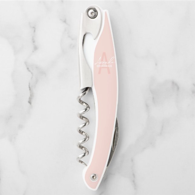 Modern Personalized Bridesmaid's Monogram and Name Waiter's Corkscrew (Front)