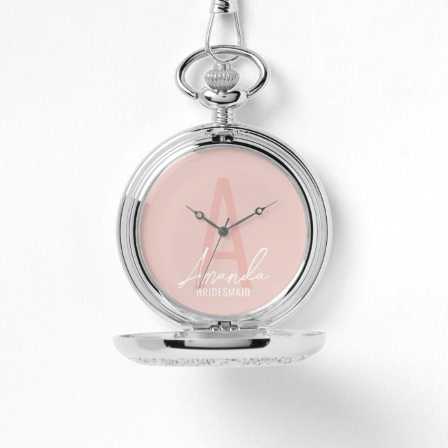 Modern Personalized Bridesmaid's Monogram and Name Watch (Front)