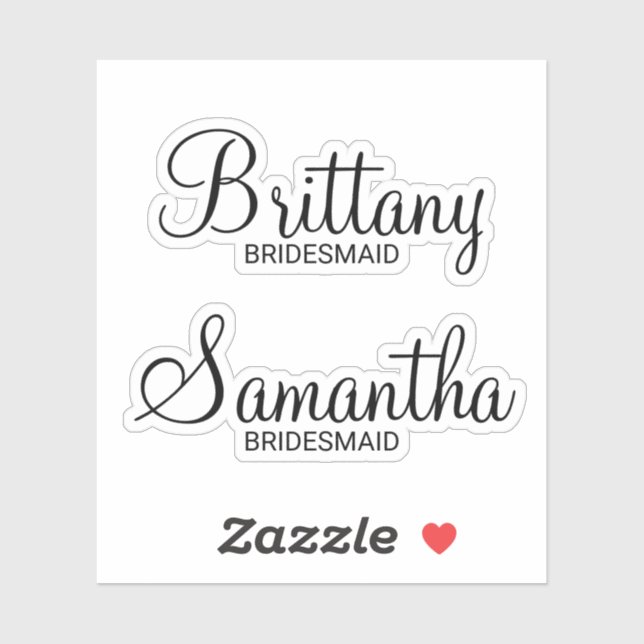 Modern Personalized Bridesmaid's Name Sticker (Sheet)