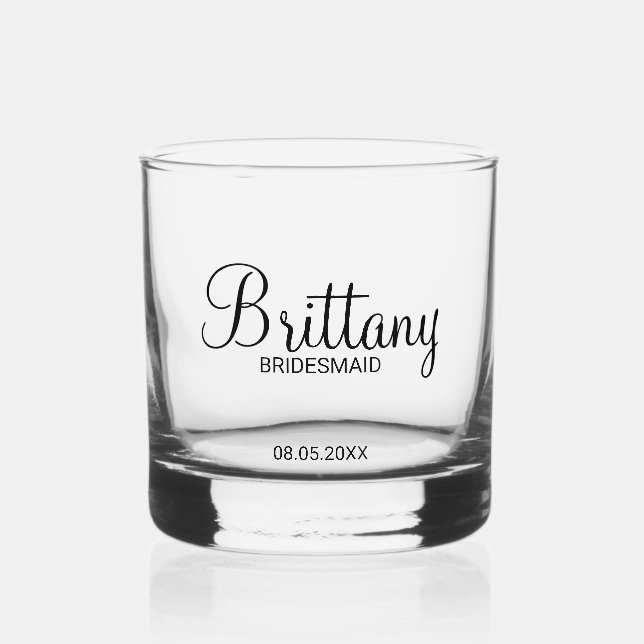 Modern Personalized Bridesmaids Name Whiskey Glass (Front)