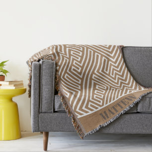 Modern Personalized Brown White Labyrinth Pattern Throw Blanket