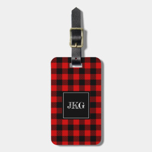 Modern Personalized Buffalo Plaid Check Luggage Tag
