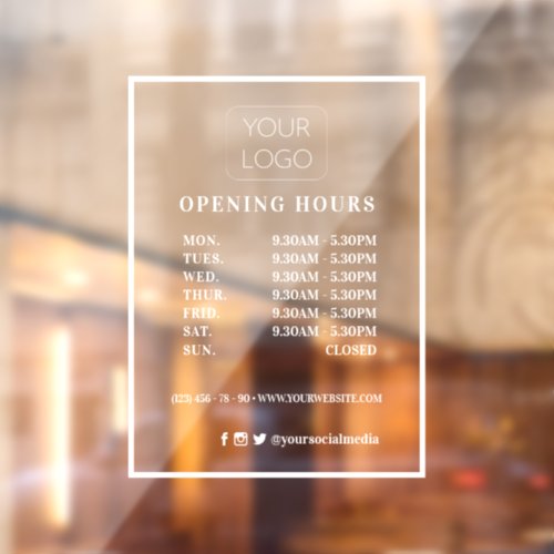 Modern Personalized Business Logo Opening Hours Window Cling
