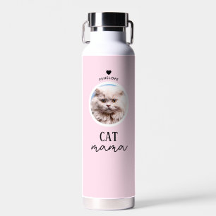 Modern Personalized Cat Mama Custom Photo Name Water Bottle
