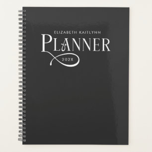Modern Personalized Charcoal Gray White Planner