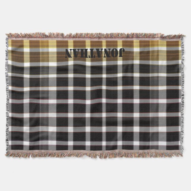 Modern Personalized Checkered Pattern Black White  Throw Blanket (Front)