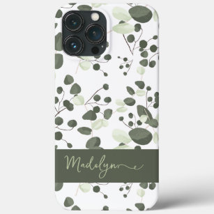 Modern Personalized Chic green Eucalyptus pattern iPhone 13 Pro Max Case