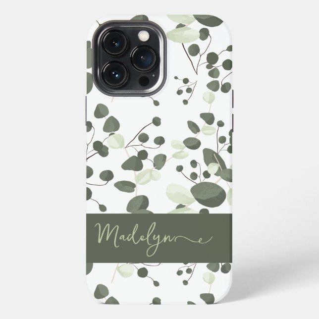 Modern Personalized Chic green Eucalyptus pattern Iphone Case (Back)