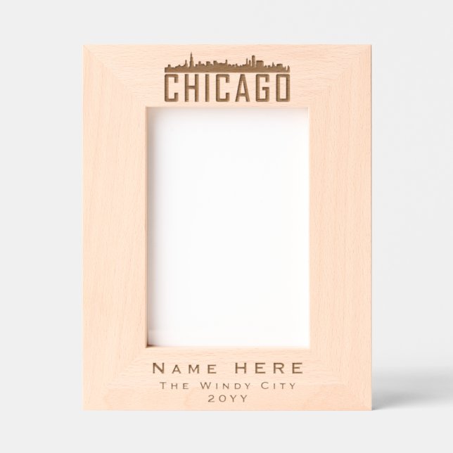 Modern Personalized Chicago City Silhouette Engraved Frames (Front)