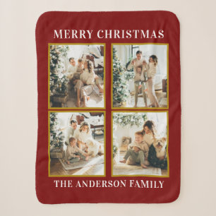 Modern Personalized Christmas Family Photo Collage Sherpa Blanket