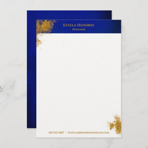 Modern Personalized Cobalt Blue Gold Splatter Note Card