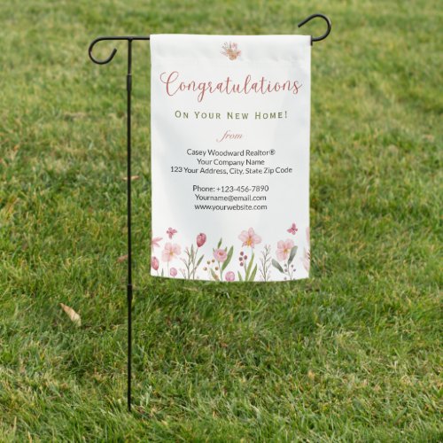 Modern Personalized Congratulations Realtor Floral Garden Flag