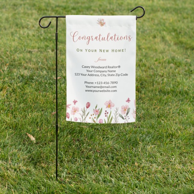 Modern Personalized Congratulations Realtor Floral Garden Flag (In SItu)