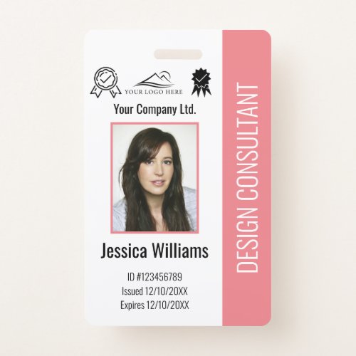 Modern Personalized Corporate Employee Pink ID  Badge