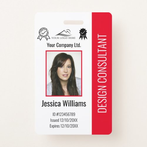 Modern Personalized Corporate Employee Red ID Badge