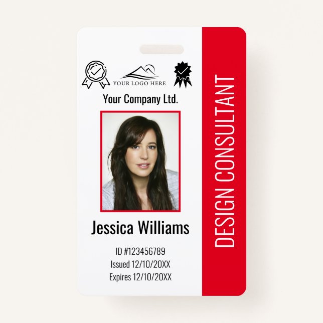 Modern Personalized Corporate Employee Red ID Badge (Front)