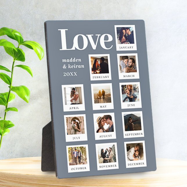 Modern Personalized Couples Photo Love Dusty Blue Plaque (Creator Uploaded)
