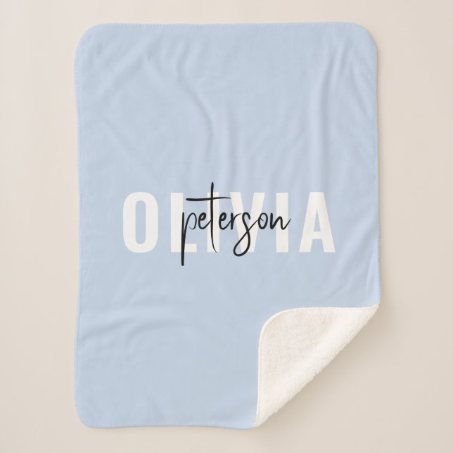 Modern Personalized Cute Pastel Blue Sherpa Blanket (Front)