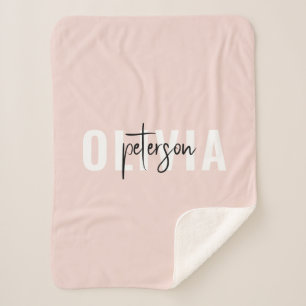Modern Personalized Cute Pastel Pink Sherpa Blanket