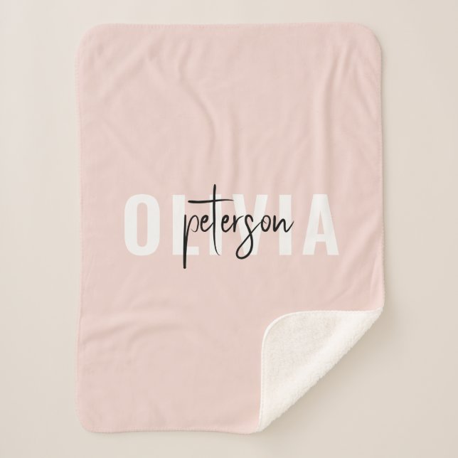Modern Personalized Cute Pastel Pink Sherpa Blanket (Front)