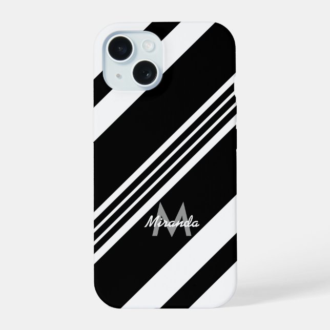 Modern personalized Diagonal Stripes iPhone 15 Case (Back)