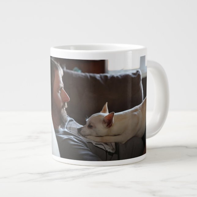 Modern Personalized Dog dad Fathers day photo gift Giant Coffee Mug (Front Right)