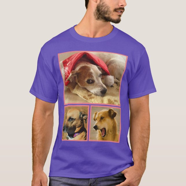 Modern Personalized  Dog Lover Pet Photo Collage T-Shirt (Front)