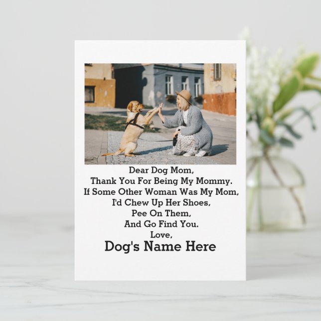 Modern Personalized Dog Mom Mothers day photo Holiday Card (Standing Front)