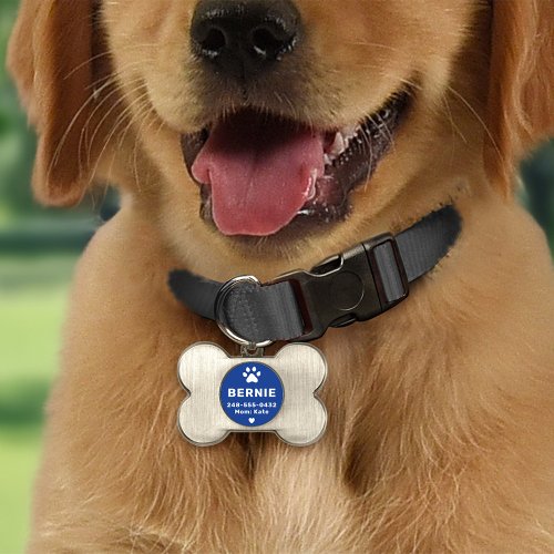 Modern Personalized Dog Name Blue Pet ID Tag